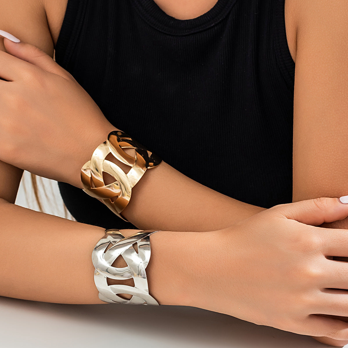 Ornament Personality Trend 8-word Buckle Cross Simple Wide Surface Hollow Metal Bracelet