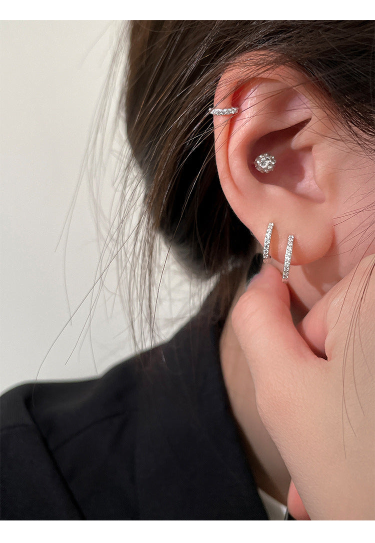 999 Sterling Silver Ear Clip Gang Drill Zircon Earrings