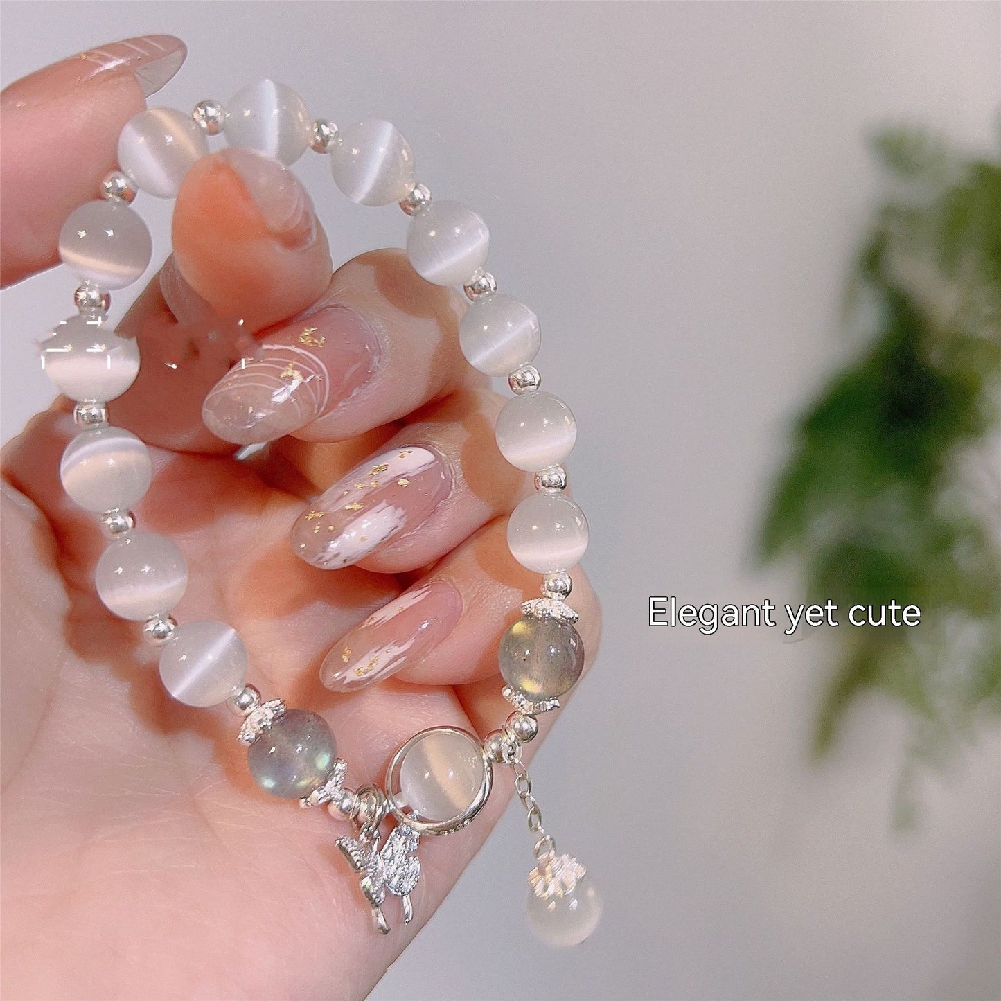 Bracelet papillon en cristal opale pour femmes, Bracelet gris clair de lune assorti avec tout