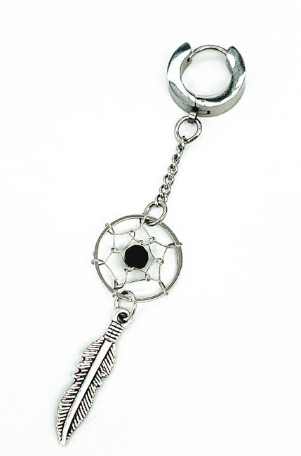 Dream Catcher Feather Net Stud Earrings For Men