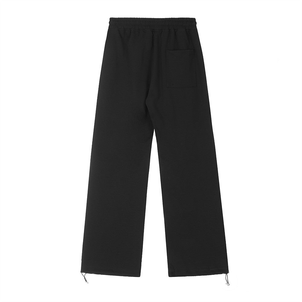 Simple Embroidered Loose Straight Velvet Trousers