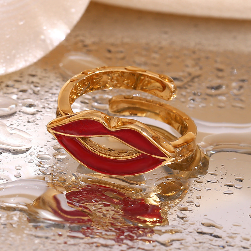 18K Gold Lip Dripping Ring For Women