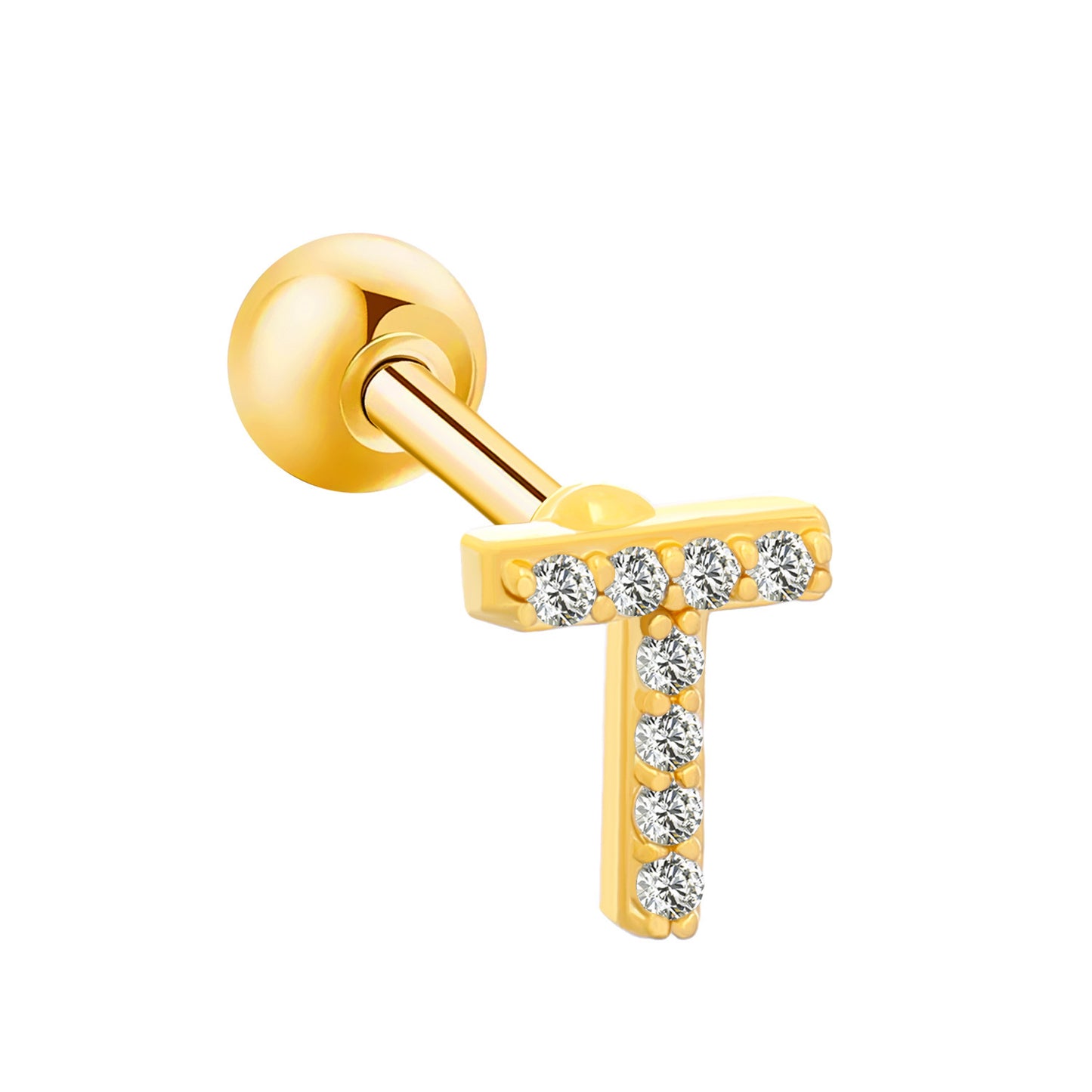 Inlaid Zircon 26 English Letters Ear Bone Stud Retro Personality Alloy Letter Thread Stud Earrings Ear Piercing