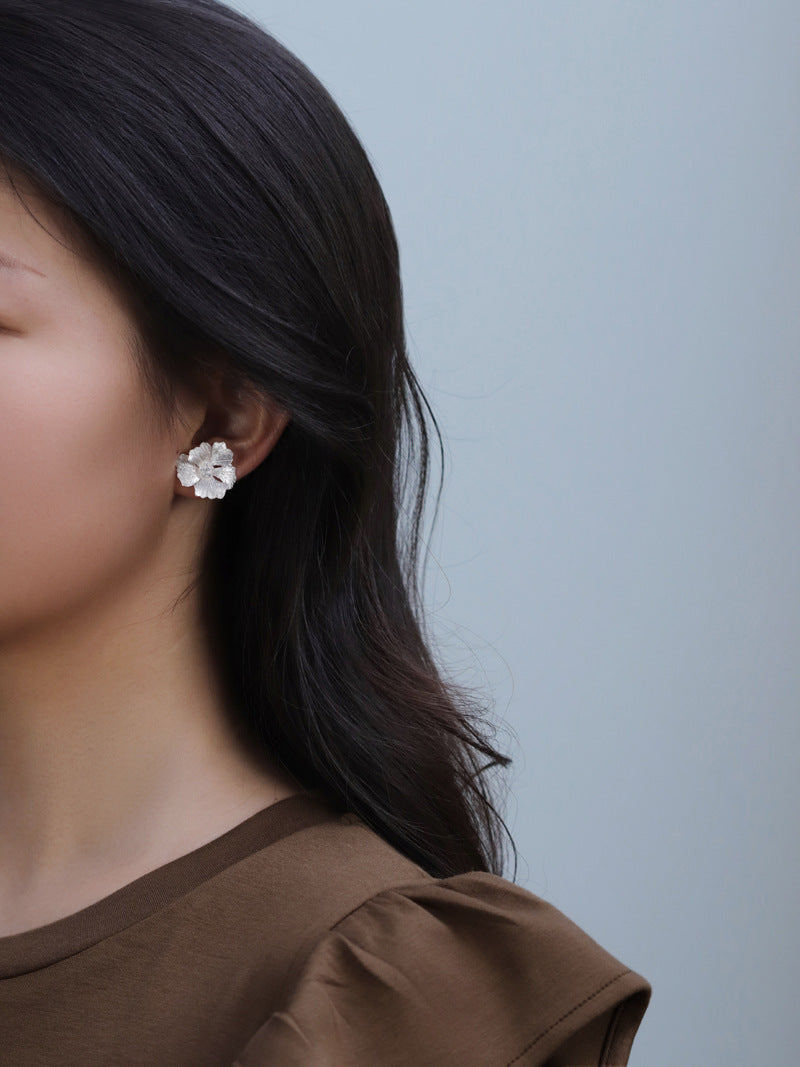 Boucles d'oreilles fleur de pivoine de haute qualité de style français en argent sterling