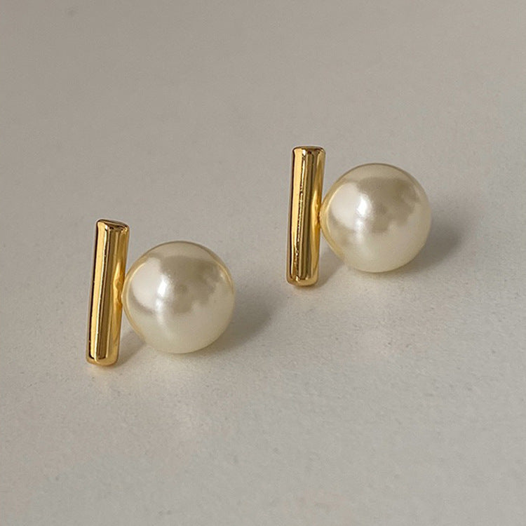 Boucles d'oreilles à tige en métal et perles pour femmes