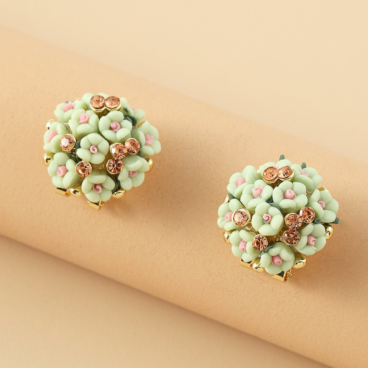 Romantic Ceramic Flower Rose Diamond Metal Alloy Earrings