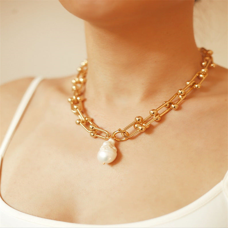Baroque Pearl Necklace Golden Sweater Chain Women