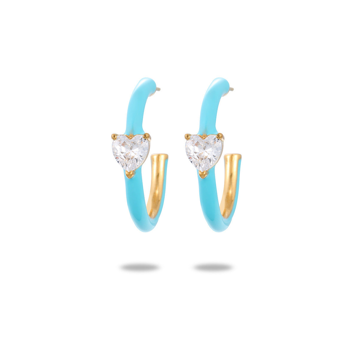 C- Shaped Drop Oil Loving Heart Zircon Titanium Steel Earrings For Women