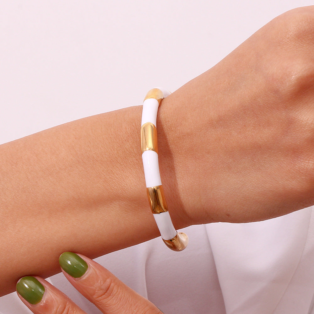 Women's Stainless Steel Open Solid Segmented Drip Bracelet