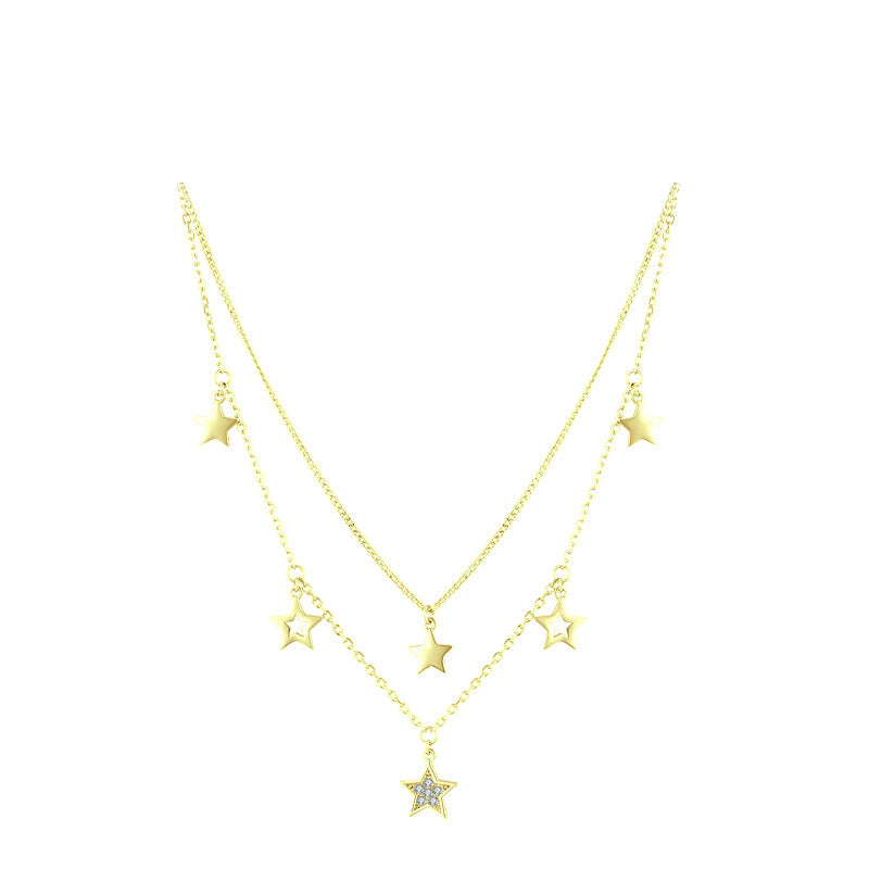 S925 Sterling Silver Double Circles Star Necklace