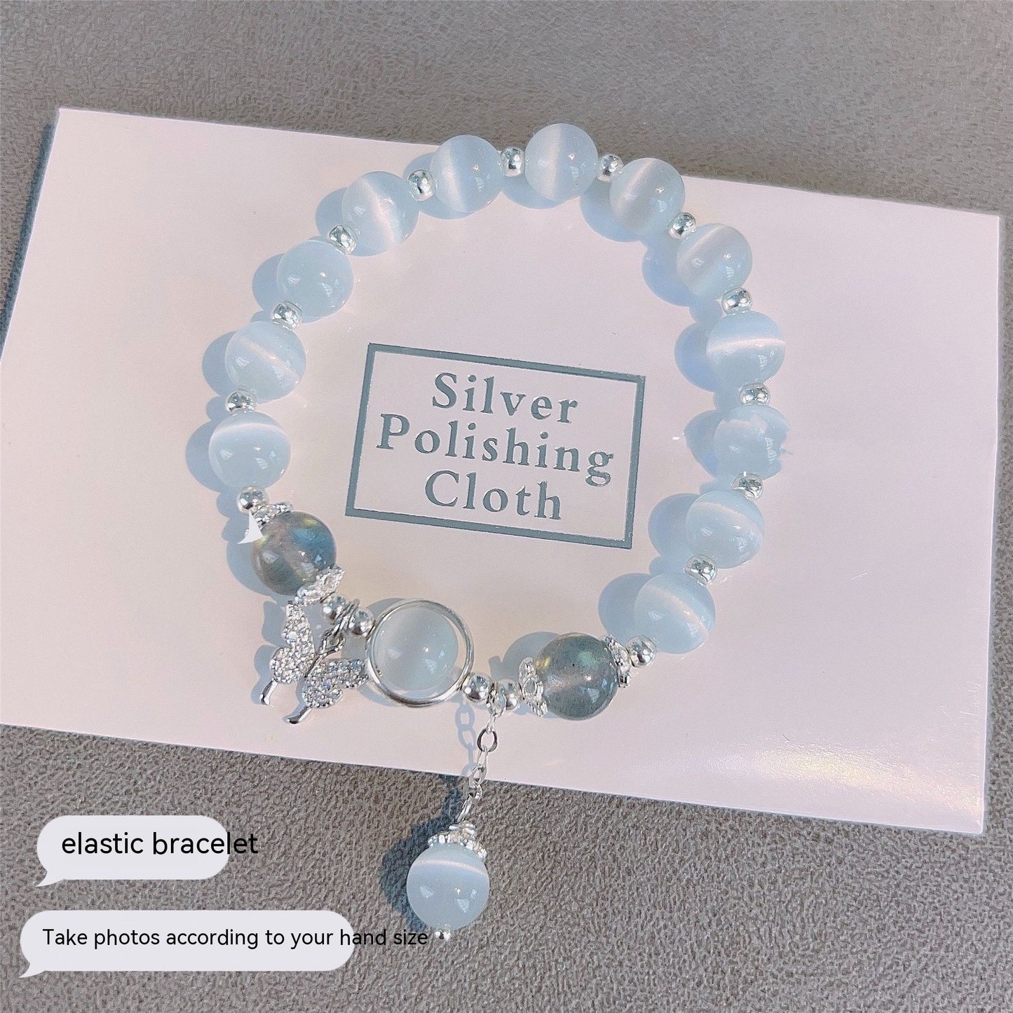 Bracelet papillon en cristal opale pour femmes, Bracelet gris clair de lune assorti avec tout