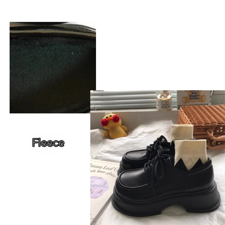 Zapatos de tacón con cordones británicos retro aumentados con parte inferior gruesa de lana de otoño