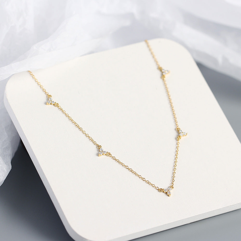Collier géométrique en argent S925, européen et américain, micro-incrusté de trois zircons, Design