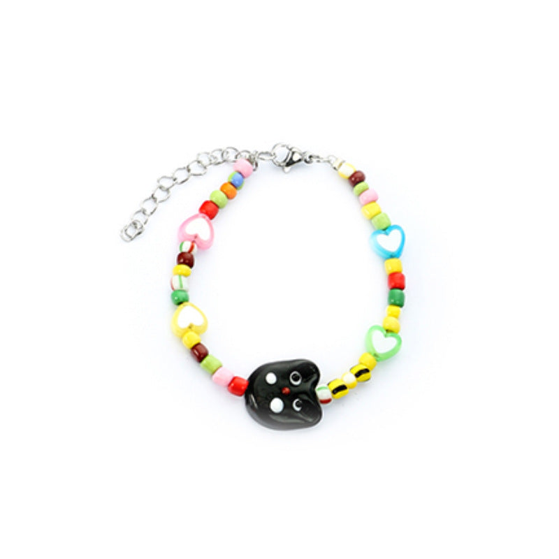 Cartoon Cat Dopamine Necklace Women's Colorful Beaded Necklace Bracelet