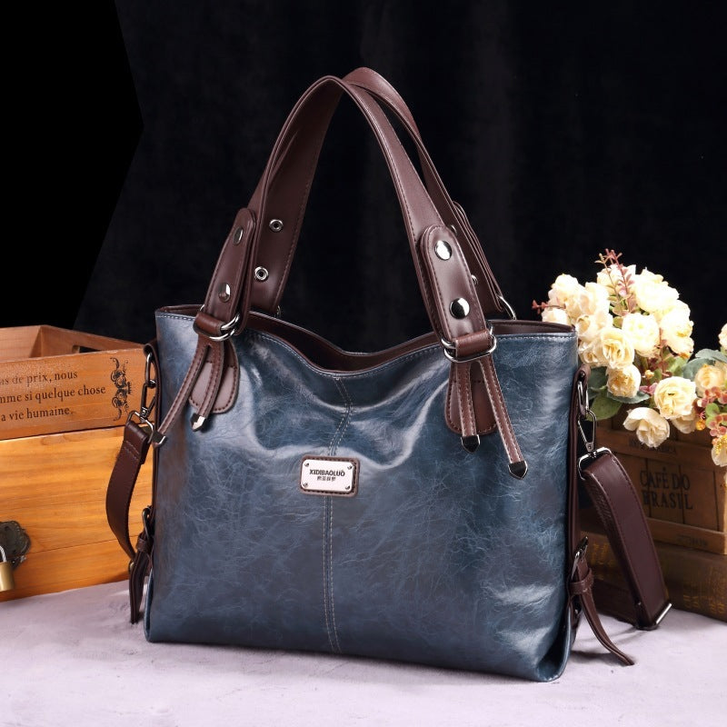 Bolso de mano retro de moda informal de cuero suave bandolera de gran capacidad para mujer