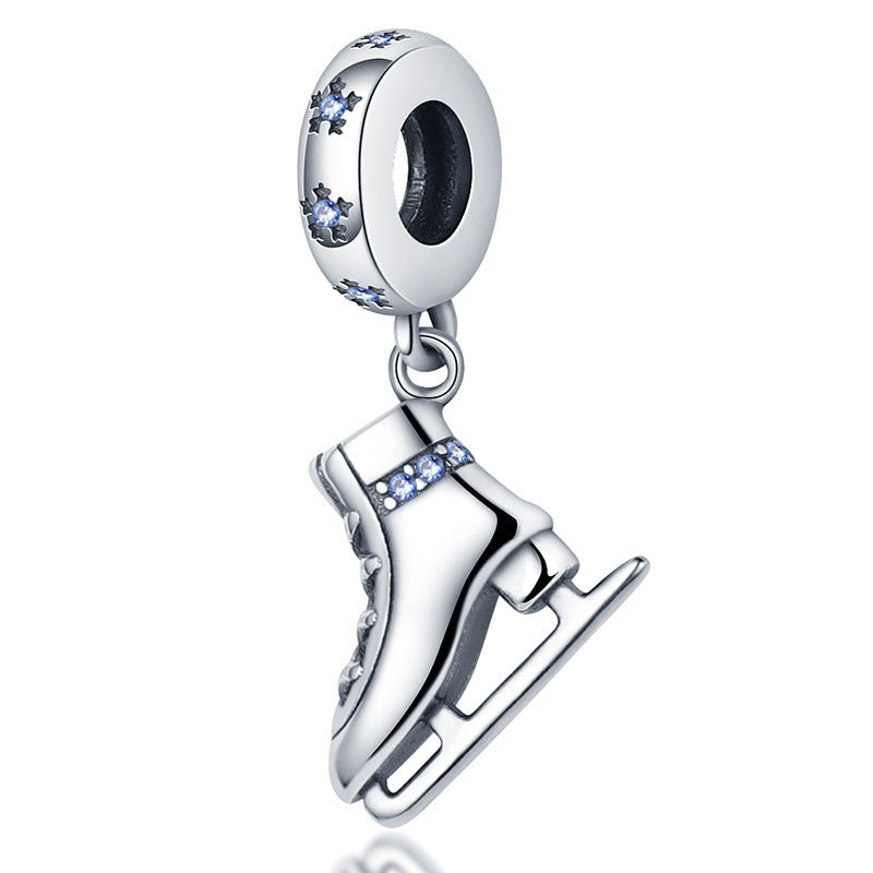 Bracelet Necklace Keychain Roller Skates Pendant White Copper Silver Plated