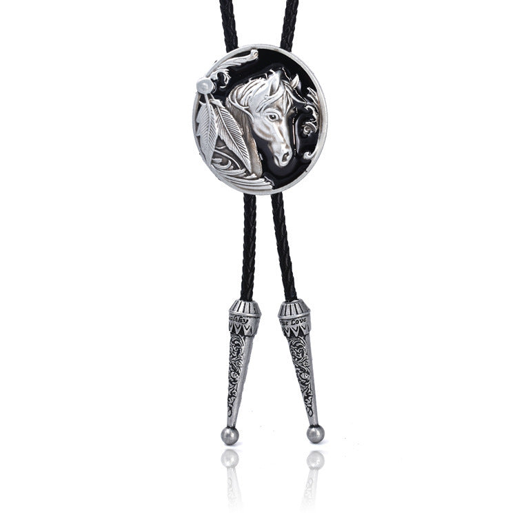 Punk Genuine Leather Polo Bow Tie Retro Horse Zinc Alloy Leather Necklace