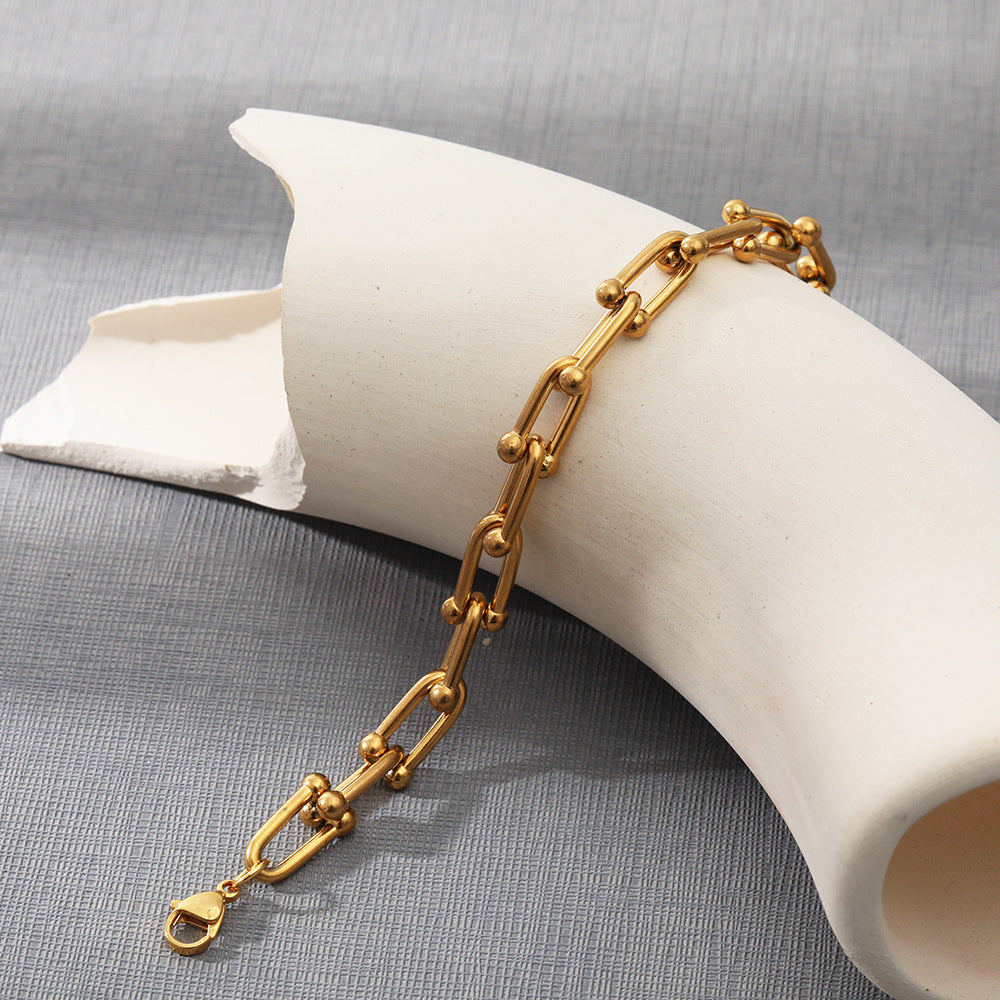 Metal Chain Personality Single Layer 18K Furnace Real Gold Plating Stainless Steel Bracelet