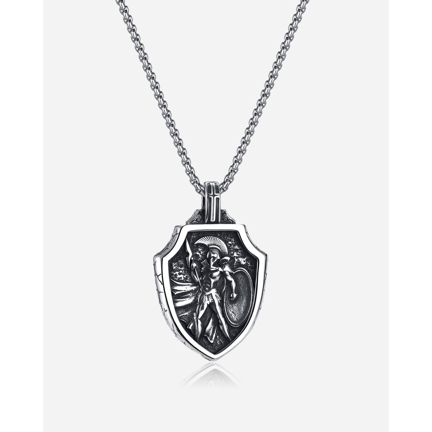OP Retro Design Warrior Shield Titanium Steel Pendant Necklace