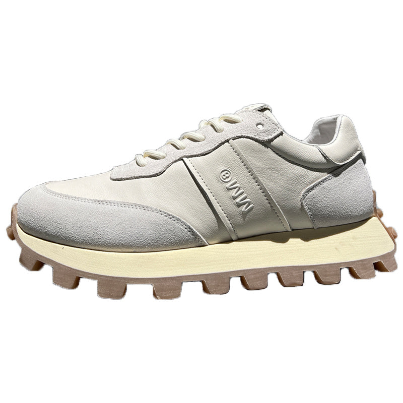 Zapatos deportivos de suela gruesa de piel con cordones a la moda para hombre