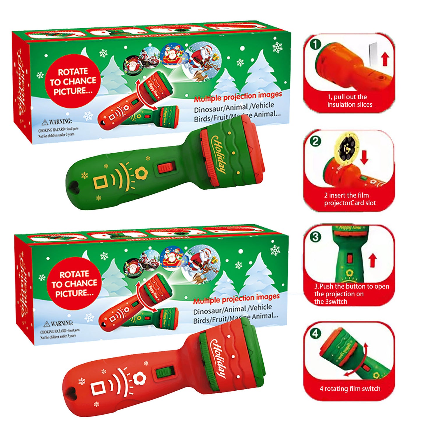 Lampe de poche pour arbre de noël, projecteur, lampe torche, jouet d'éducation précoce pour enfants, cadeau de vacances, d'anniversaire et de noël