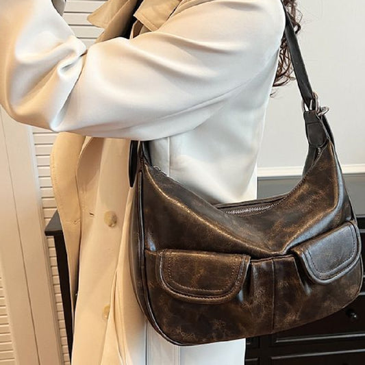 Bolso de media luna de motociclista retro de moda para mujer
