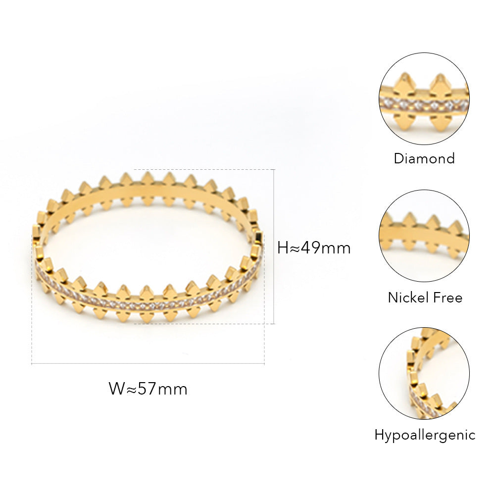 Titanium Steel Two Rows Spiked Zircon Personality Punk Bracelet