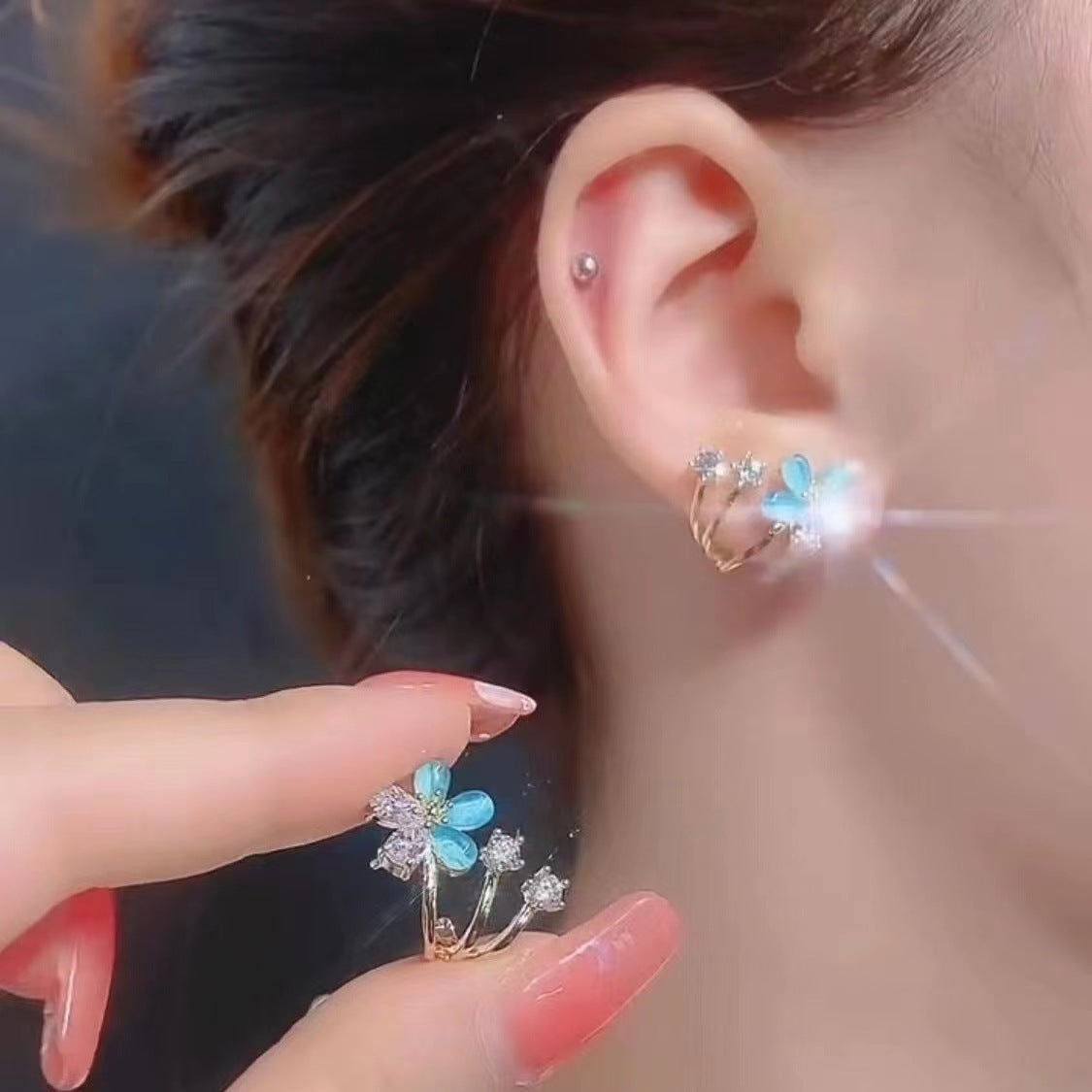 Artsy Cherry Blossom Earrings Green Special-interest Design Diamond Color Opal Earrings