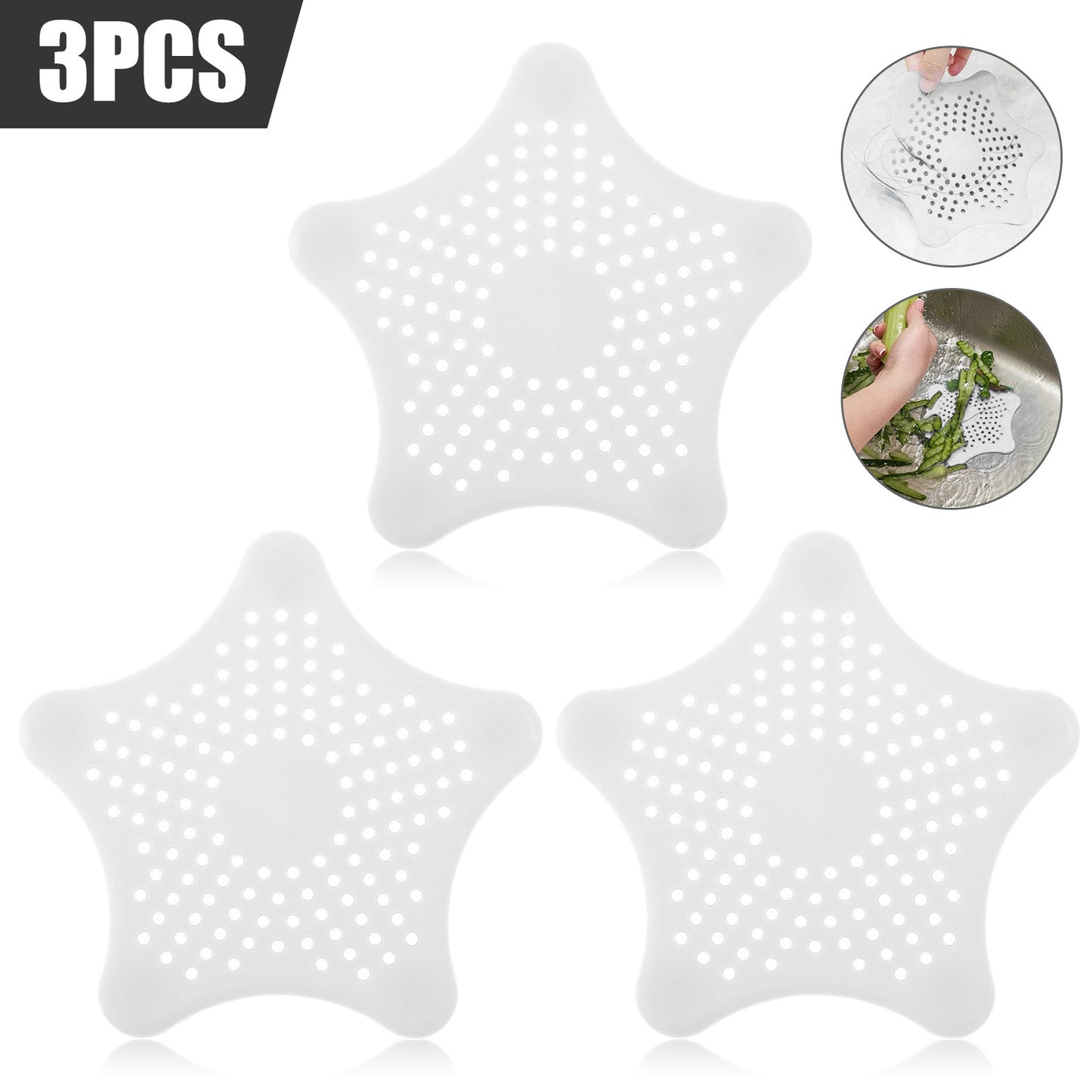 Filtre de vidange d'évier en forme d'étoile de mer en Silicone, 3 pièces, bouchon attrape-cheveux, trou de vidange, filtre pour salle de bains, cuisine, toilettes