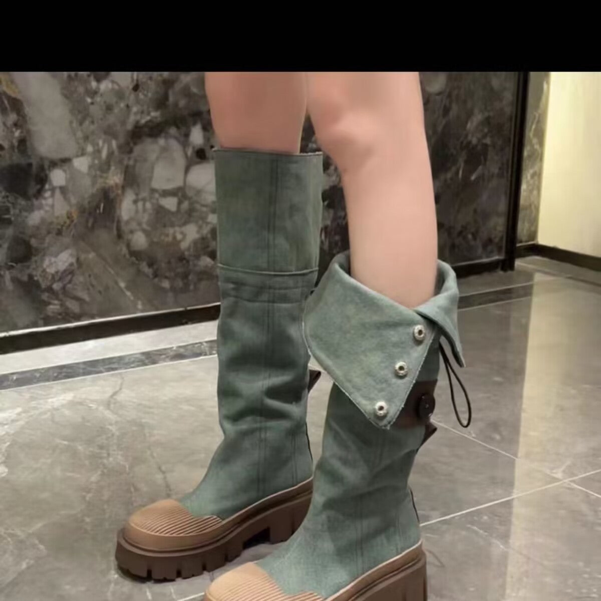 Denim femme bottes toile fond épais tête ronde