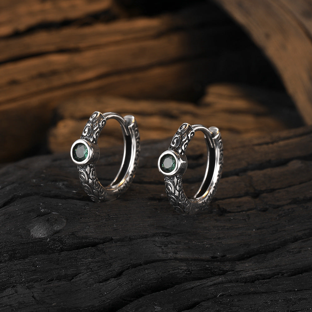 S925 Sterling Silver Tang Grass Pattern Vintage Earrings For Women