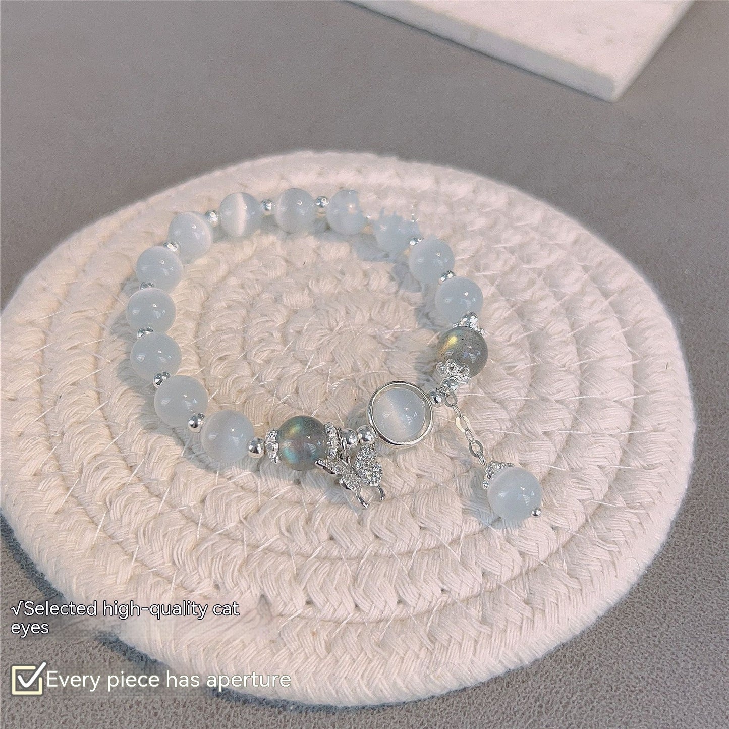 Bracelet papillon en cristal opale pour femmes, Bracelet gris clair de lune assorti avec tout