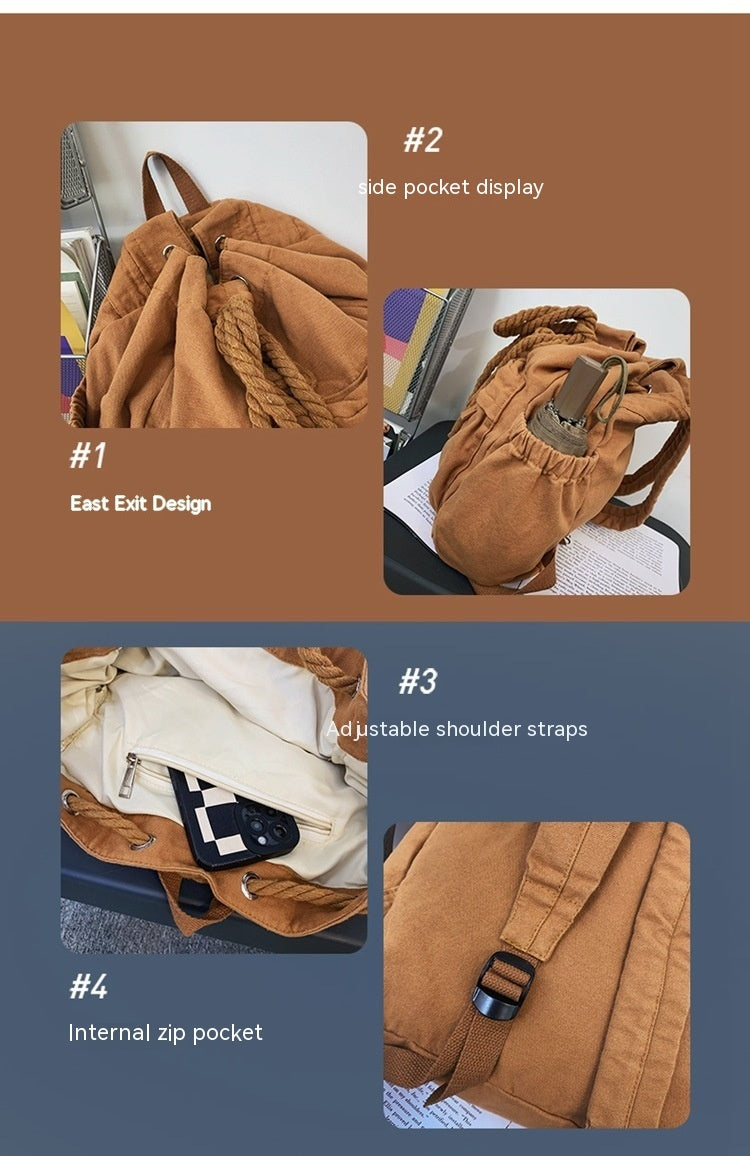 Sac à dos en toile avec cordon de serrage, sac de voyage Simple pour ordinateur de grande capacité