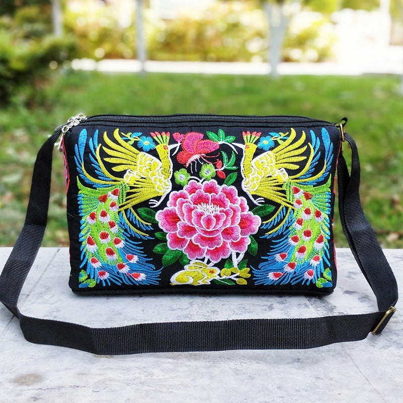 Double Sided Embroidery Crossbody Women's Canvas Shoulder Bag