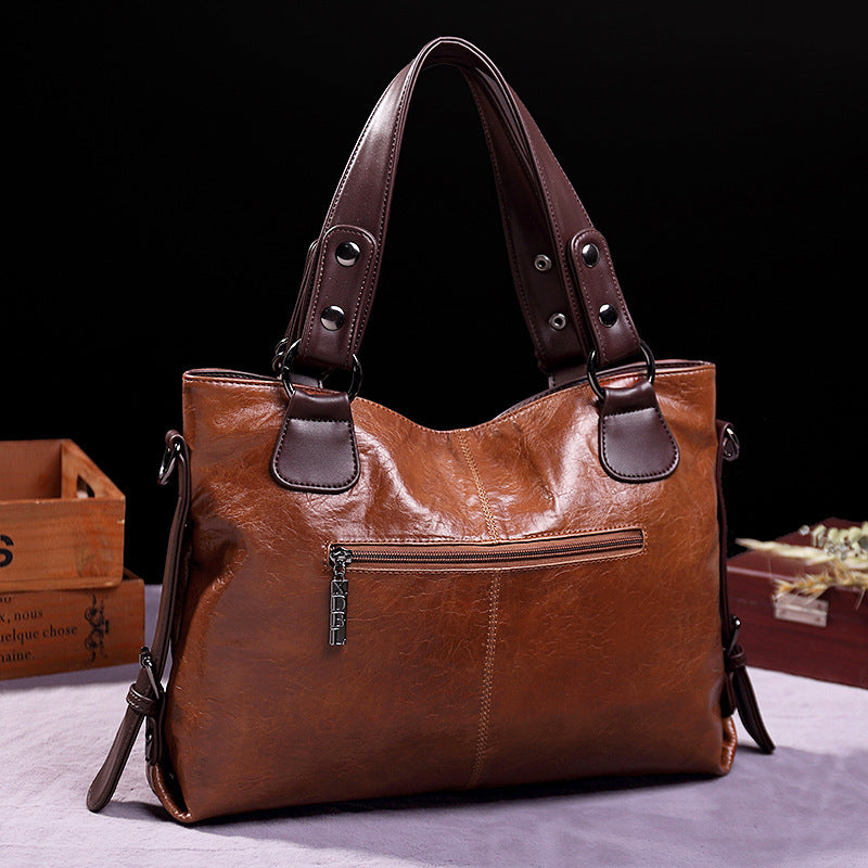Bolso de mano retro de moda informal de cuero suave bandolera de gran capacidad para mujer
