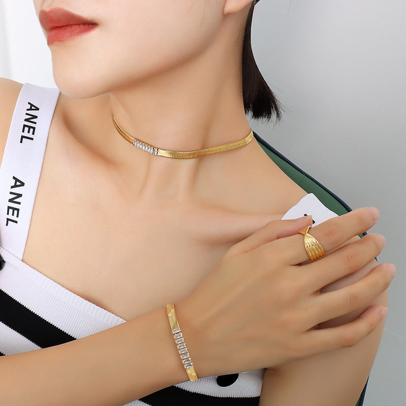 Zirconium Diamond Titanium Steel Necklace Bracelet