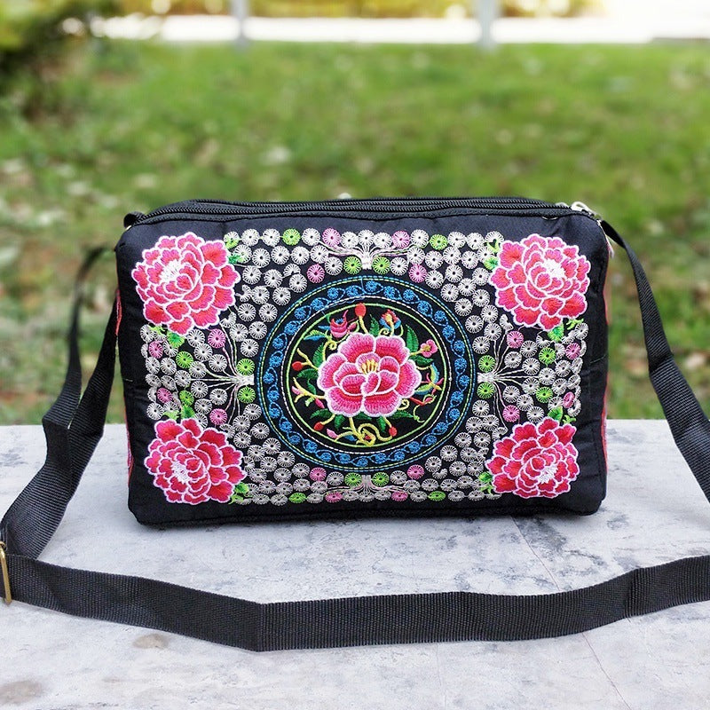 Double Sided Embroidery Crossbody Women's Canvas Shoulder Bag