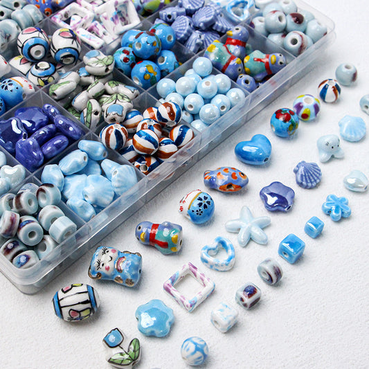 Série bleue en céramique japonaise dispersée, bricolage, collier de perles fait à la main, Bracelet, matériel de perles d'espacement