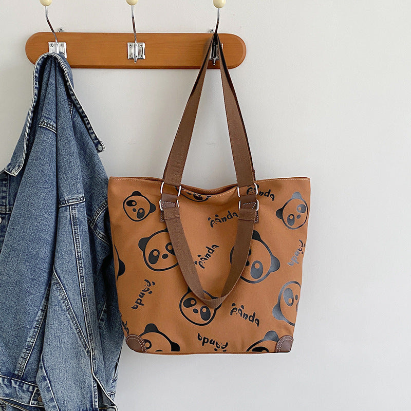 Sac en toile Panda mignon, sac à bandoulière décontracté de dessin animé féminin