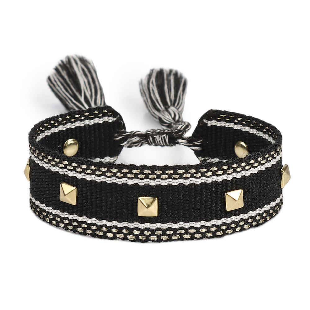 XINGX Square Rivet Braided Tassel Bracelet