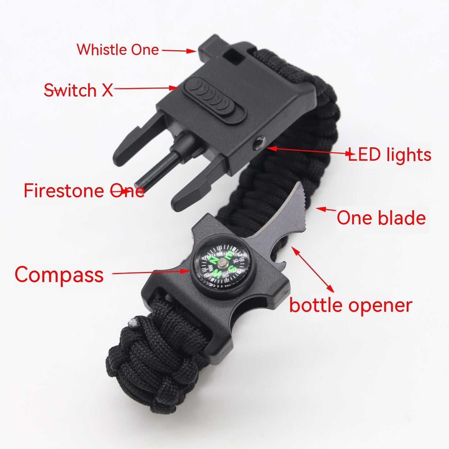 Lámpara de iluminación de pulsera de Paracord multifuncional para exteriores