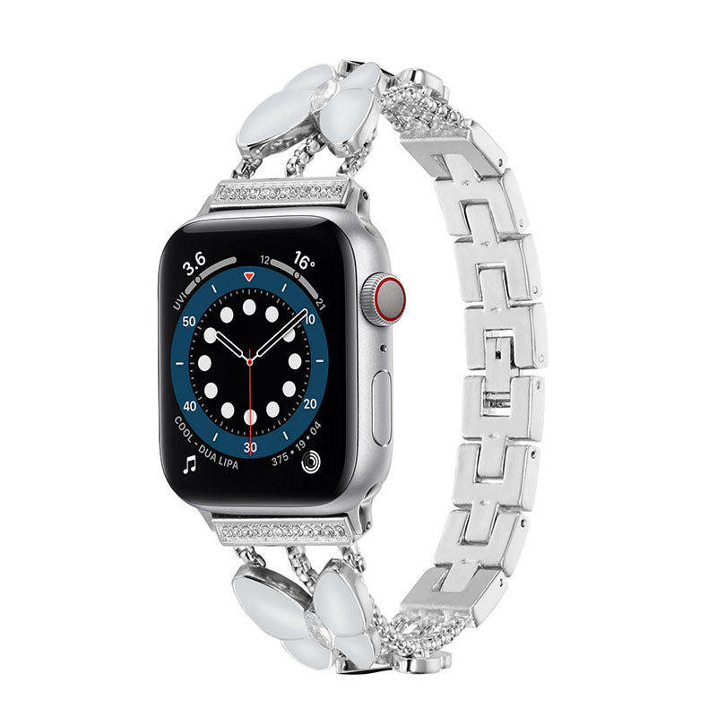 Adecuado para correa de reloj de resina con diamantes y mariposas.