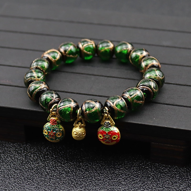 Bracelet glaçure de couleur gris parfumé, multi-trésor coloré, bête à avaler, perle de verre en soie dorée
