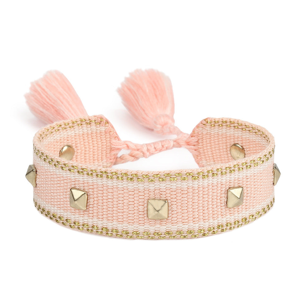 XINGX Square Rivet Braided Tassel Bracelet