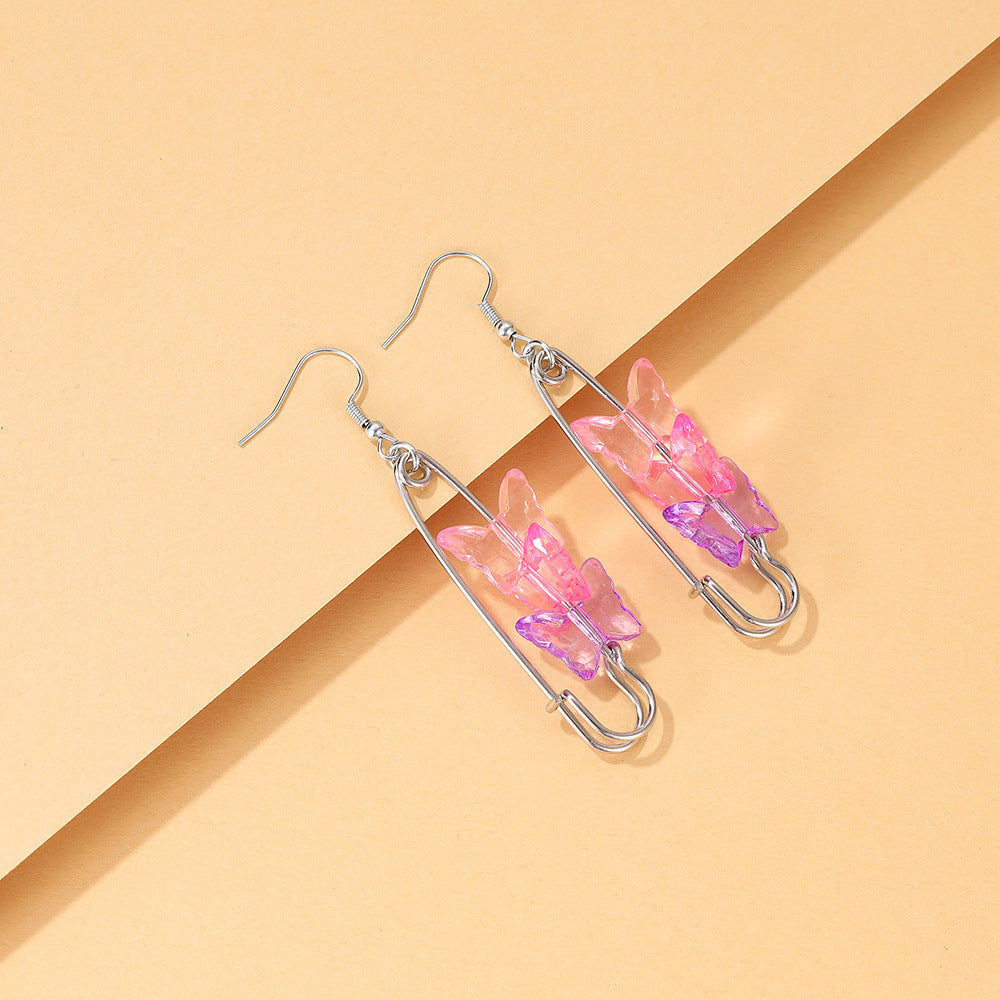 Personalized Retro Colorized Butterfly Pin Earrings