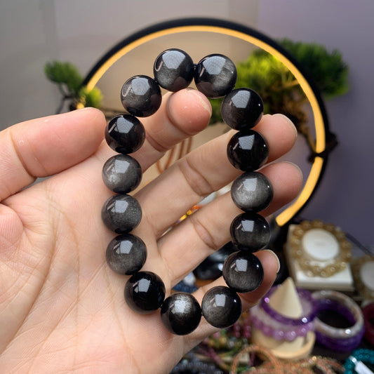 Bracelet minimaliste en obsidienne naturelle pour hommes