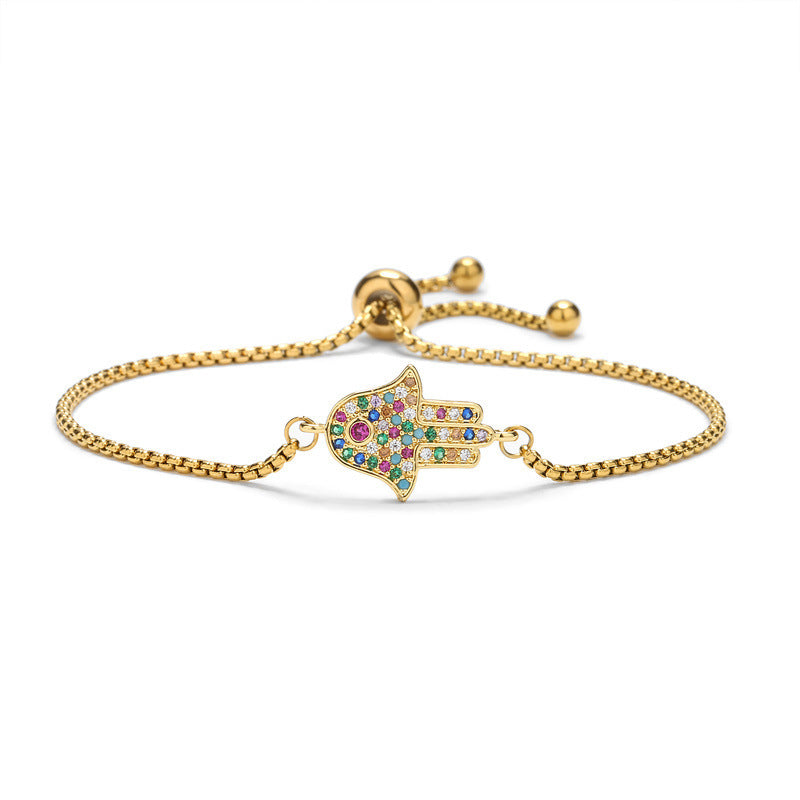 Copper Micro Inlaid Zircon Palm Adjustable Stainless Steel Bracelet Bracelet For Women