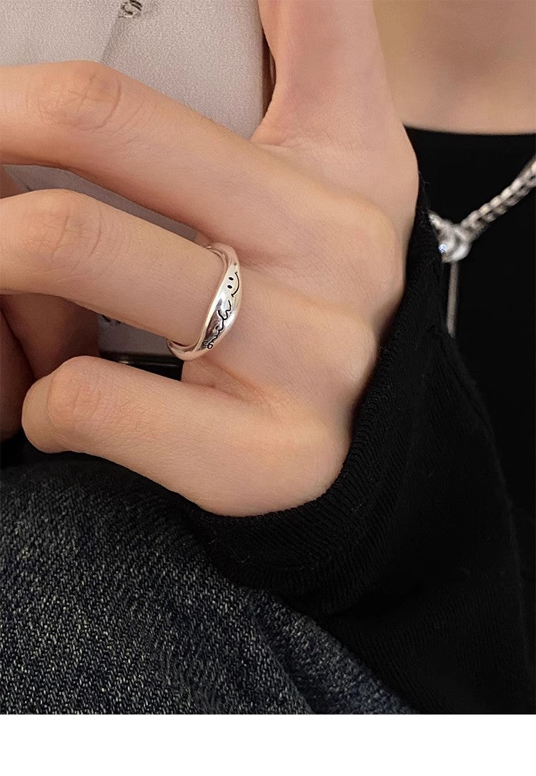 S925 Sterling Silver Smile Letters Ring Women