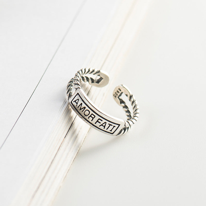 S925 Sterling Silver Retro Twist Destiny Love Ring