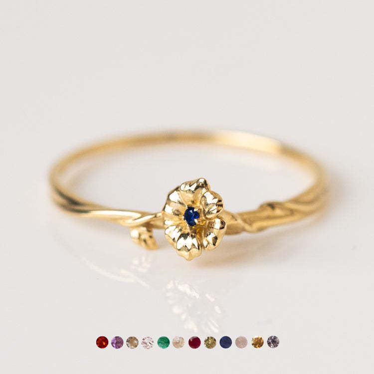 12yue Flower Birthstone Ring Copper Inlaid Zircon